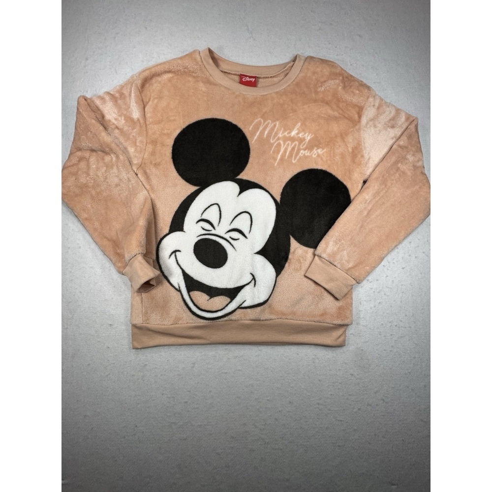 Disney Sweater Women M Fuzzy Fleece Mickey Mouse Crewneck Pullover Sweatshirt